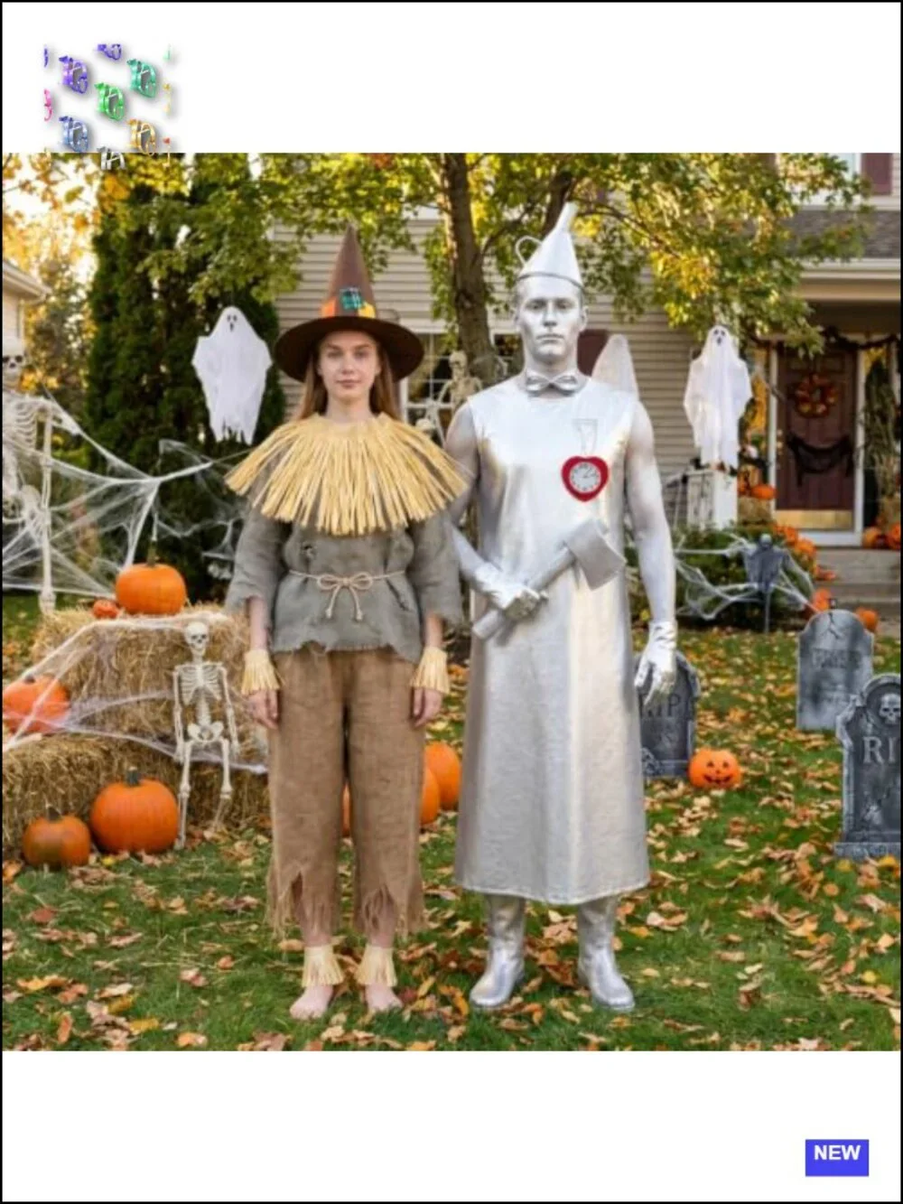 11 Pc Halloween Tin Costume Set Silver Funnel Hat Axe Scarecrow Accessories